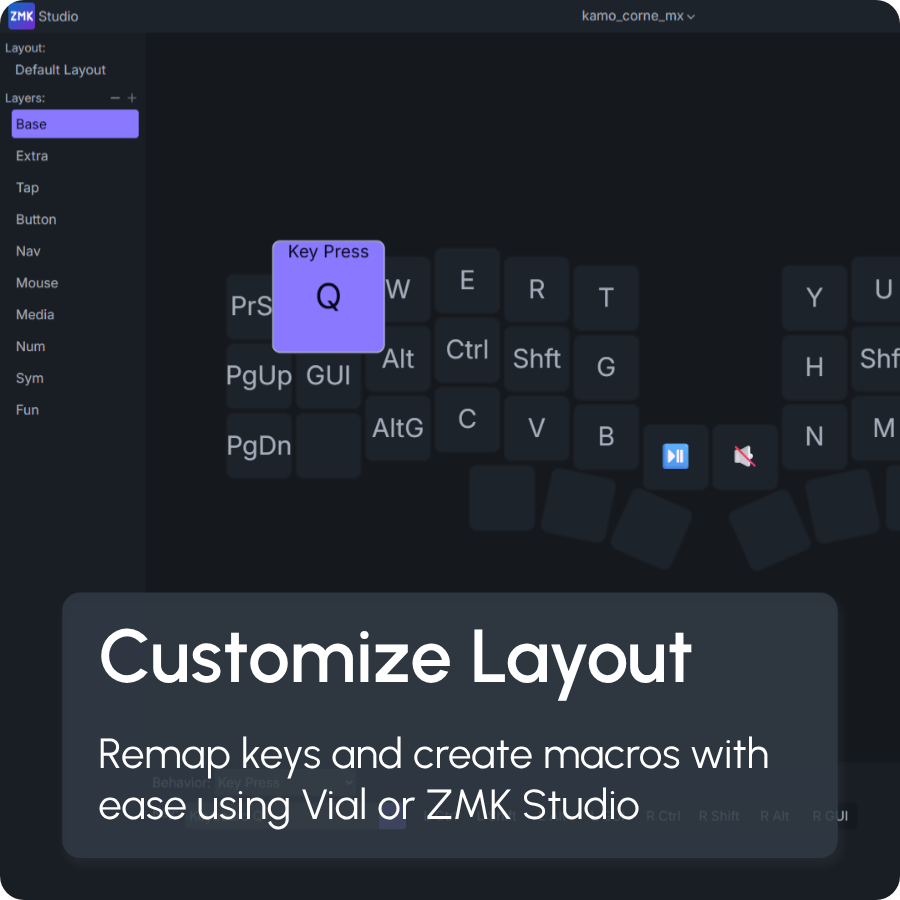 mechanical ergonomic split keyboard vial zmk studio
